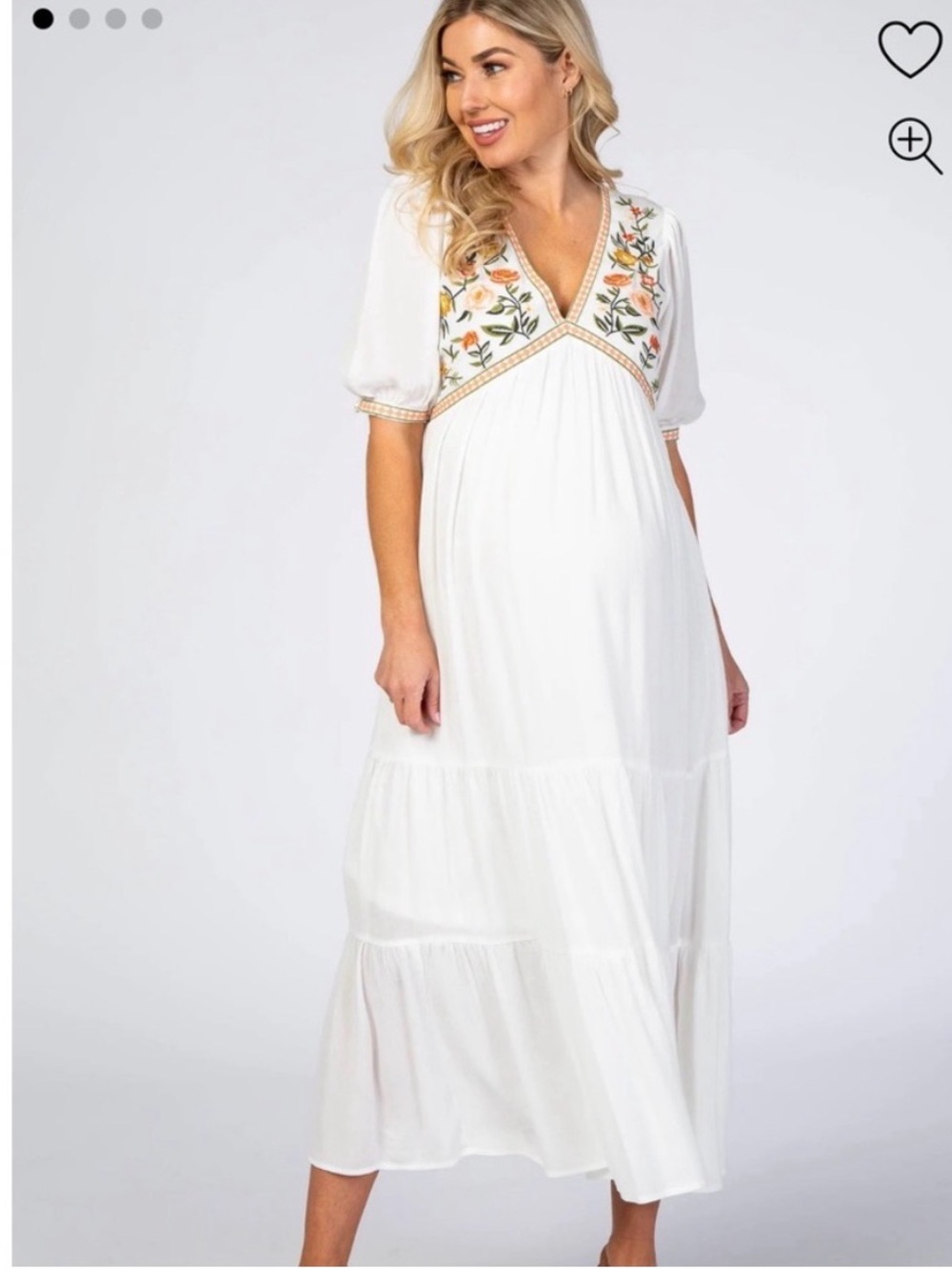 Pink Blush Ivory Floral Embroidered Maternity Midi Dress
